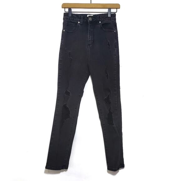 Cotton On | High 90s High Rise Distressed Trashed Black Denim Jeans - Picture 1 of 7